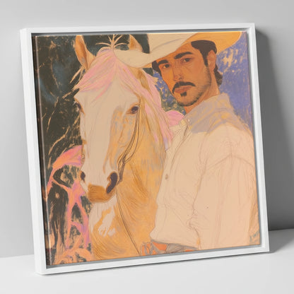 Painted Western Bond western horse canvas wall art in white frame