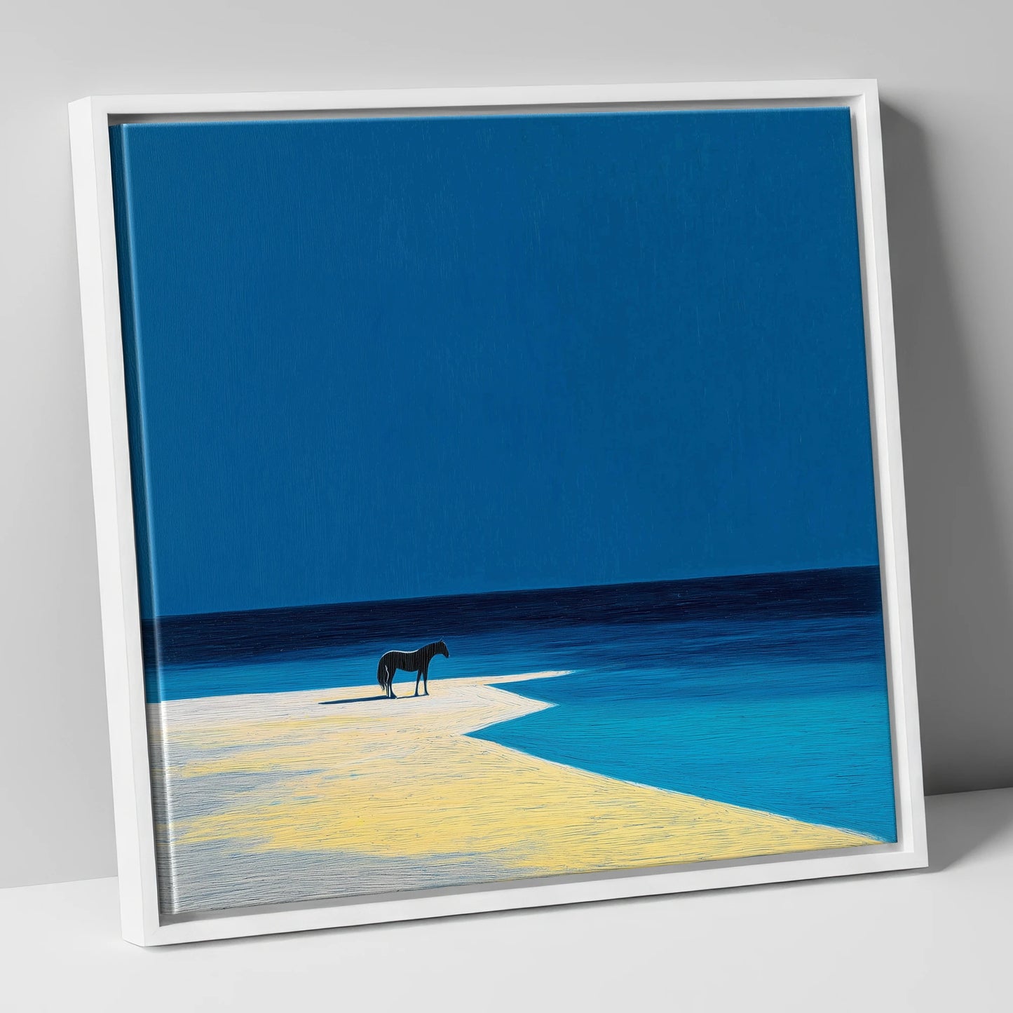 The Azure Edge horse landscape canvas wall art in white frame
