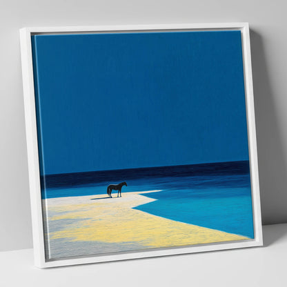 The Azure Edge horse landscape canvas wall art in white frame