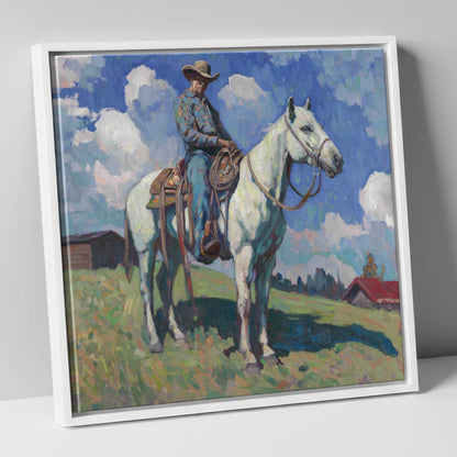 Under A Western Sky western horse canvas wall art in white frame