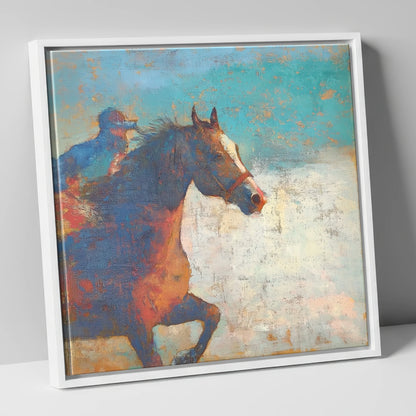 Echoes of the Turf racing horse canvas wall art in white frame