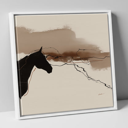 Abstract Sepia Silhouette horse portrait canvas wall art in white frame