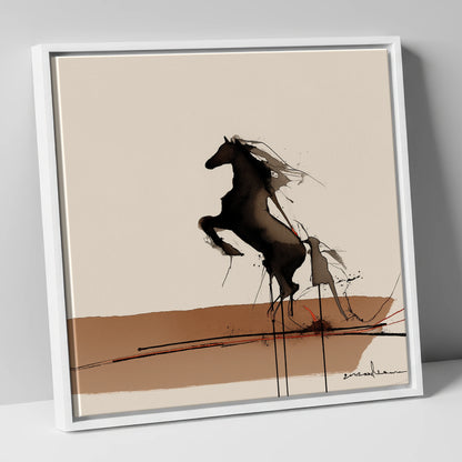 Untamed Dark Silhouette wild horses canvas wall art in white frame