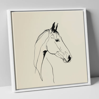 Elegant Equine Profile horse portrait canvas wall art in white frame