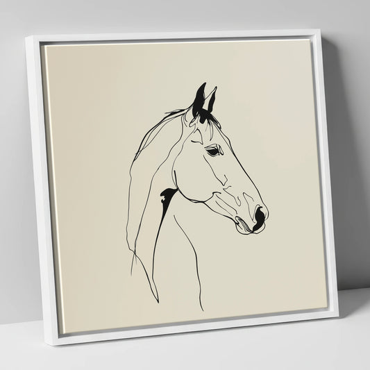Elegant Equine Profile horse portrait canvas wall art in white frame