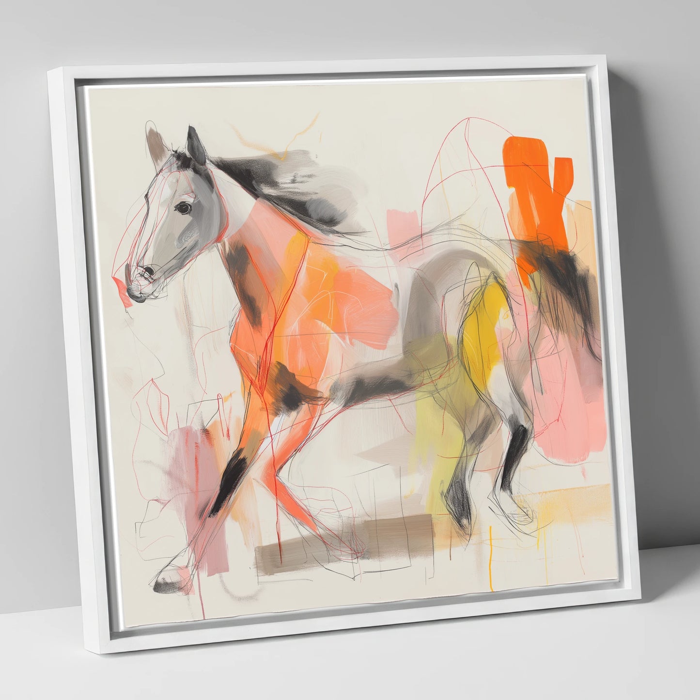 Vibrant Equine Spirit horse portrait canvas wall art in white frame