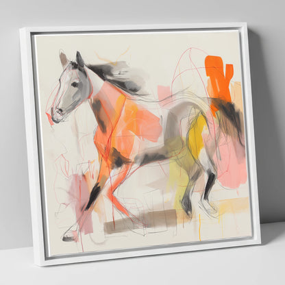 Vibrant Equine Spirit horse portrait canvas wall art in white frame
