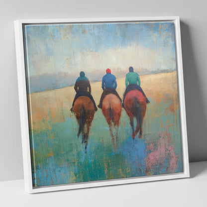 The Morning String racing horse canvas wall art in white frame