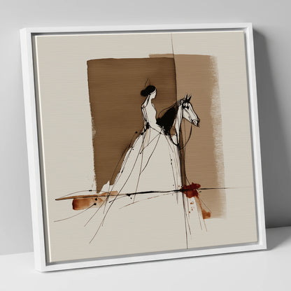 Bound in Sepia horse & rider canvas wall art in white frame
