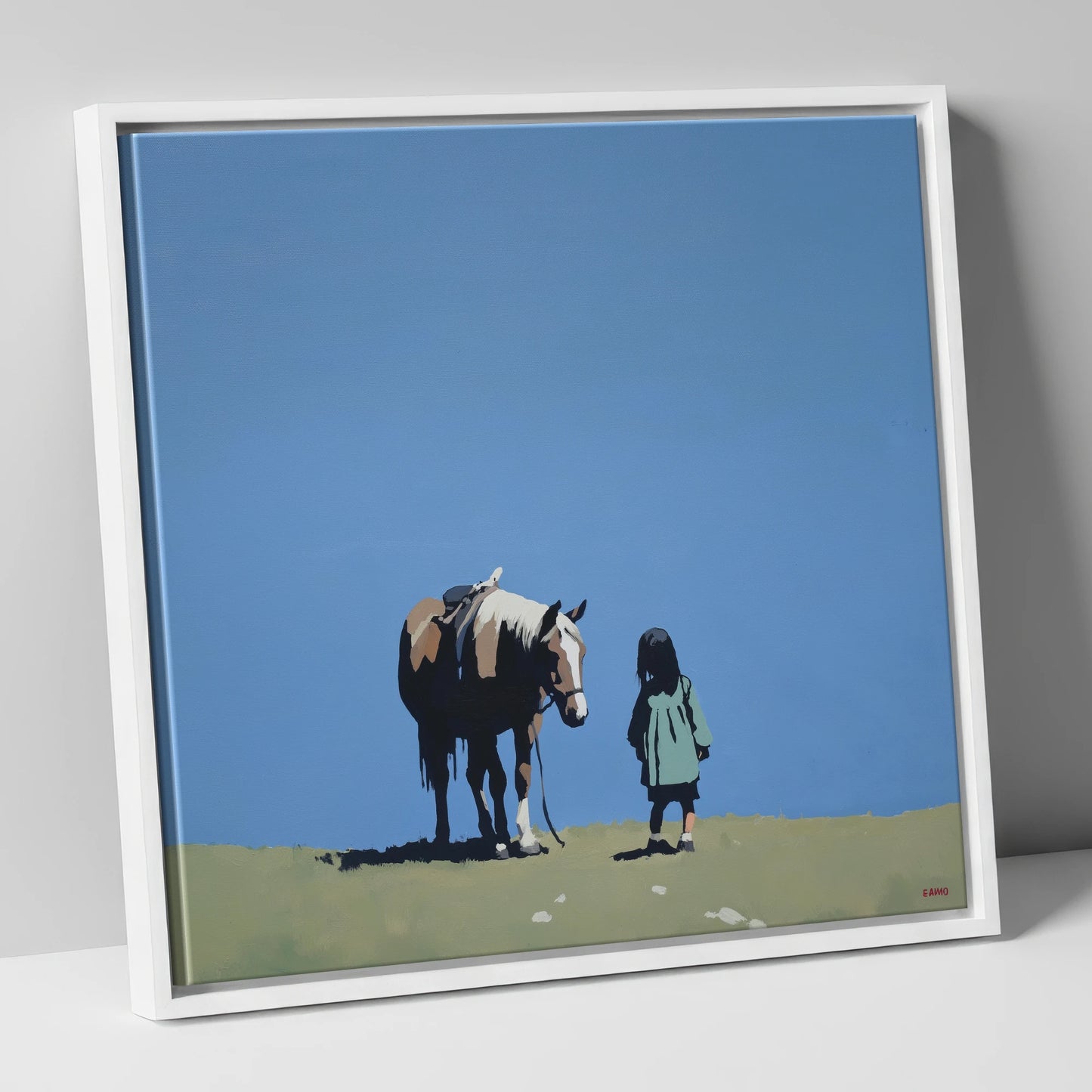 A Quiet Understanding horse & rider canvas wall art in white frame