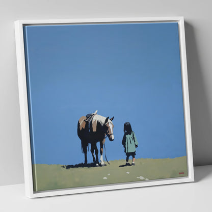 A Quiet Understanding horse & rider canvas wall art in white frame