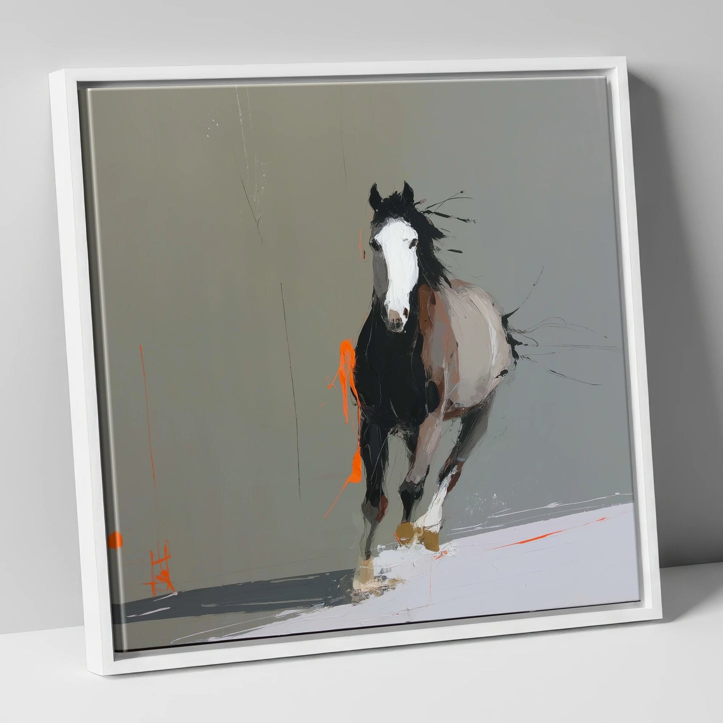 Striking Forward Impulse horse portrait canvas wall art in white frame
