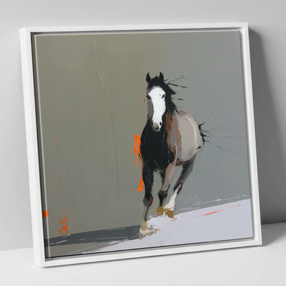 Striking Forward Impulse horse portrait canvas wall art in white frame