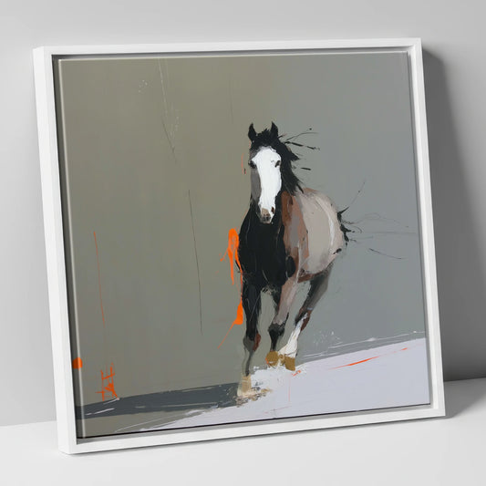 Striking Forward Impulse horse portrait canvas wall art in white frame