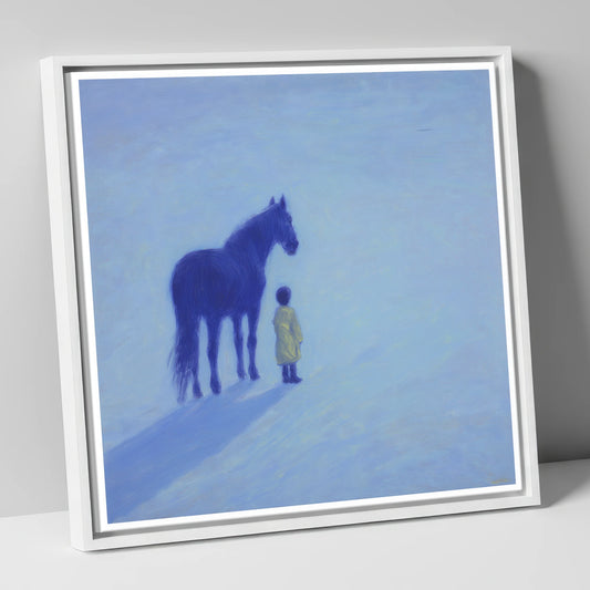 The Indigo Companion horse & rider canvas wall art in white frame