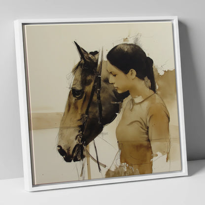 Unspoken Harmony horse & rider canvas wall art in white frame