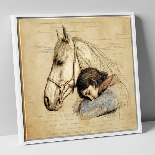 Timeless Connection horse & rider canvas wall art in white frame