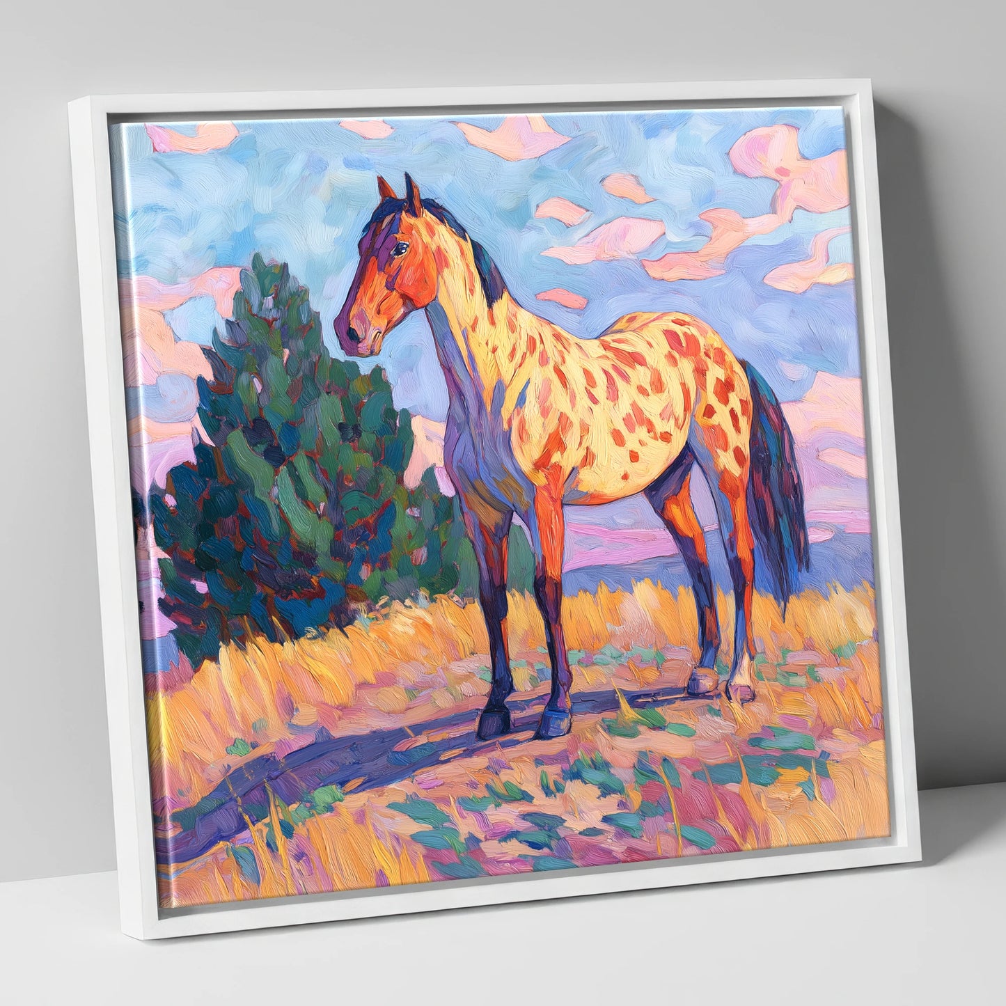 Painted Prairie Appaloosa horse breed canvas wall art in white frame