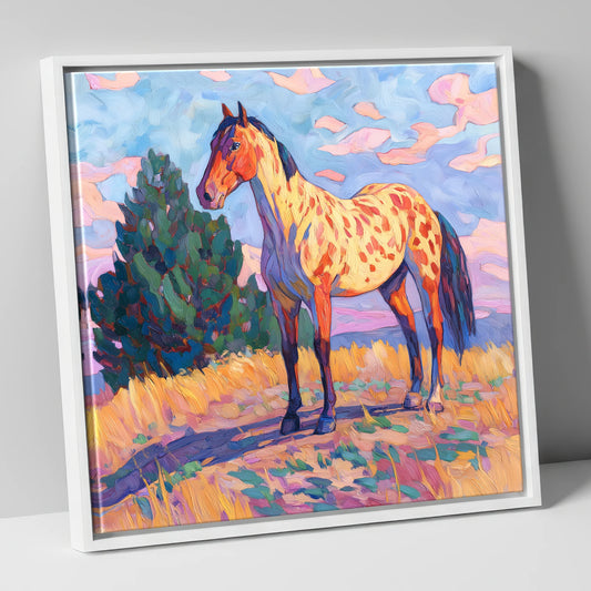 Painted Prairie Appaloosa horse breed canvas wall art in white frame