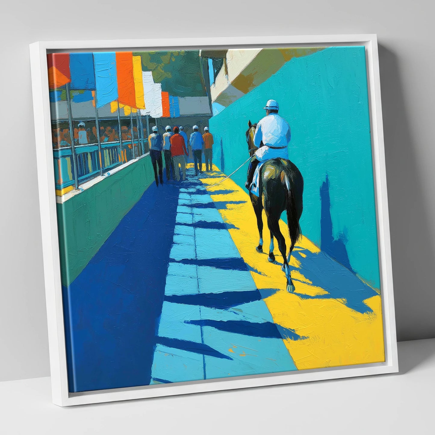 Walk to the Start racing horse canvas wall art in white frame