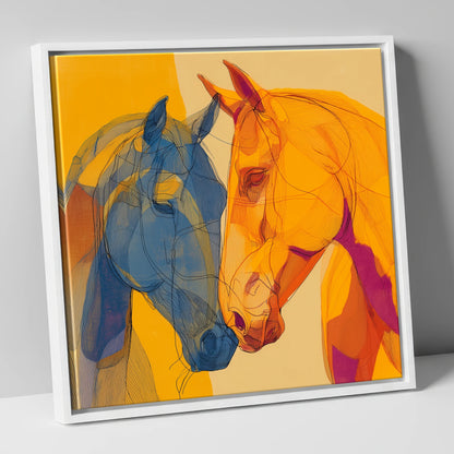 Cobalt and Amber Bond horse portrait canvas wall art in white frame