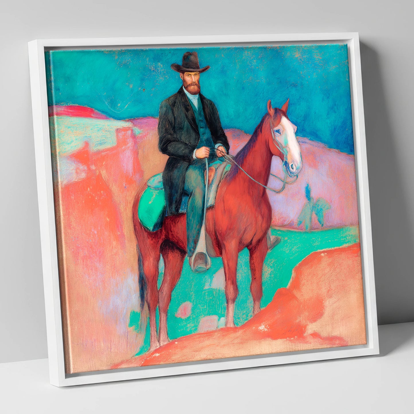 The Painted Frontier western horse canvas wall art in white frame