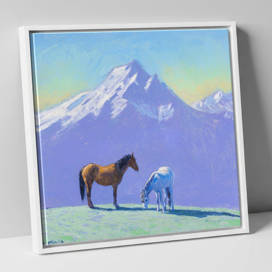 High Country Companions horse landscape canvas wall art in white frame