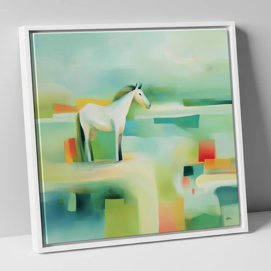 Abstract Grey Harmony horse landscape canvas wall art in white frame