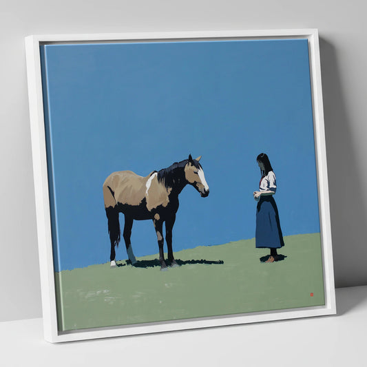Silent Understanding horse & rider canvas wall art in white frame