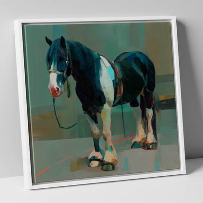 The Stoic Piebald horse breed canvas wall art in white frame