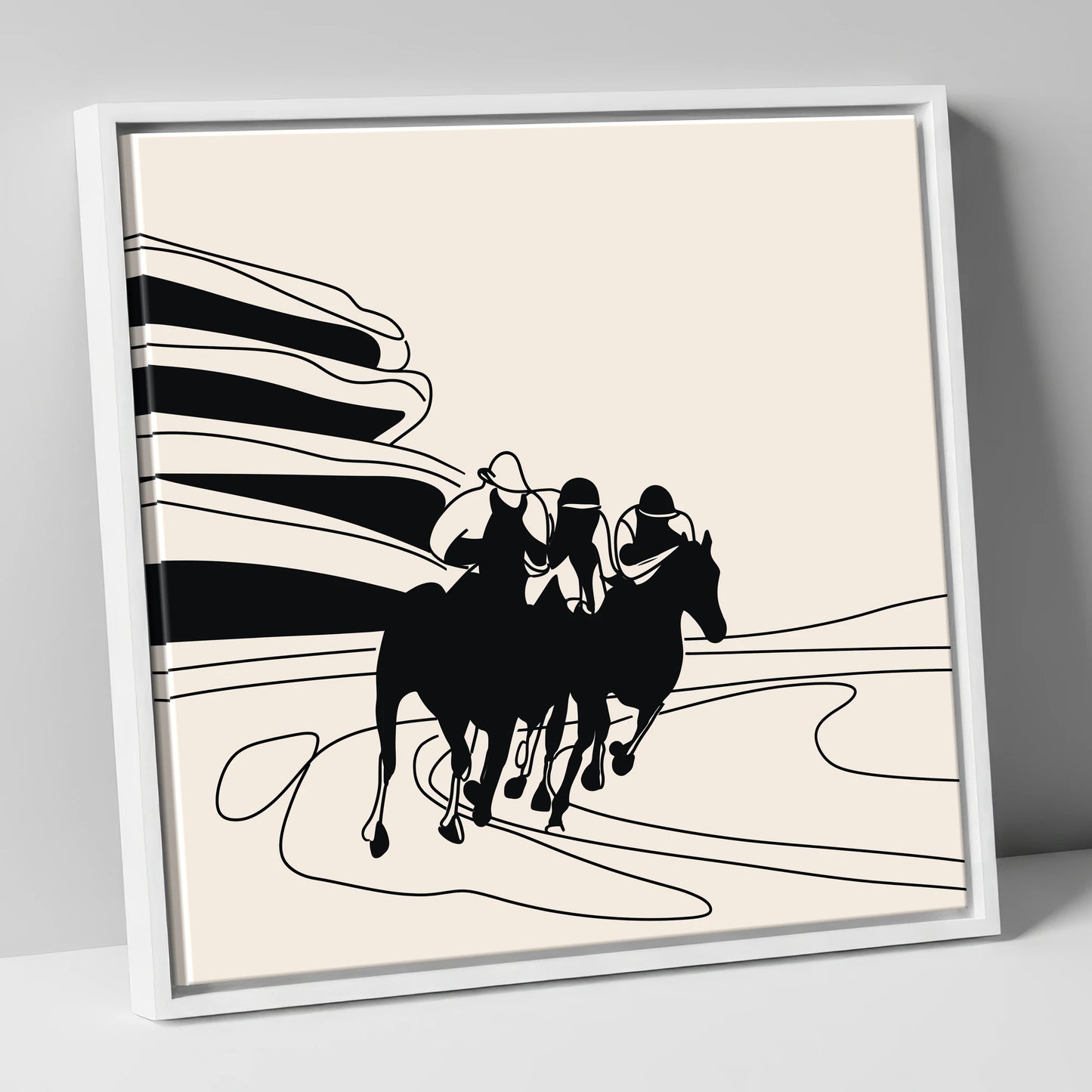 Rounding the Bend racing horse canvas wall art in white frame