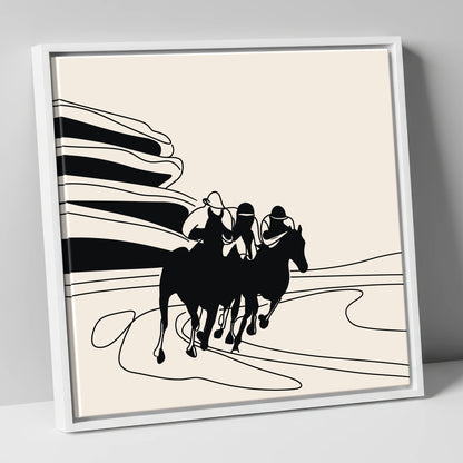 Rounding the Bend racing horse canvas wall art in white frame