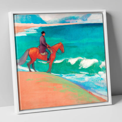Chestnut By The Emerald Shore horse landscape canvas wall art in white frame