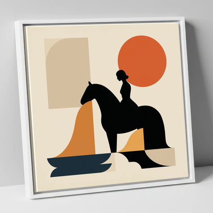 Abstract Equestrian Silhouette horse & rider canvas wall art in white frame
