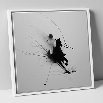 Phantom Polo Strike polo horse canvas wall art in white frame