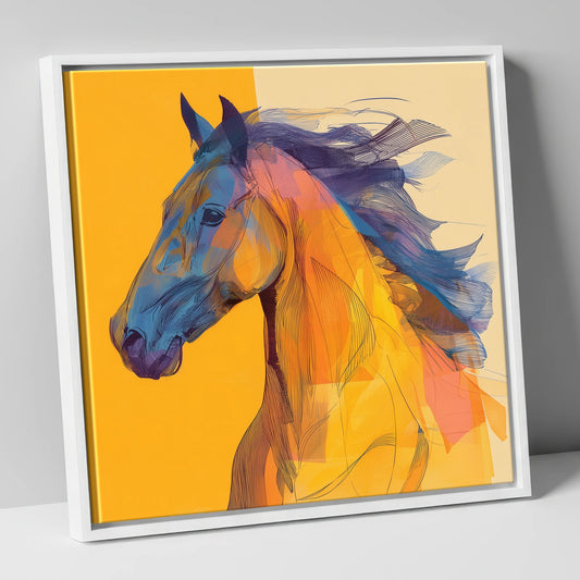 Vibrant Cobalt Equine horse breed canvas wall art in white frame