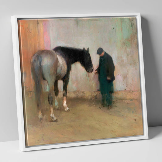 A Quiet Word horse & rider canvas wall art in white frame