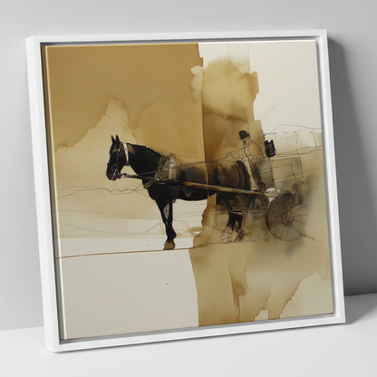 The Sepia Draught working horse canvas wall art in white frame