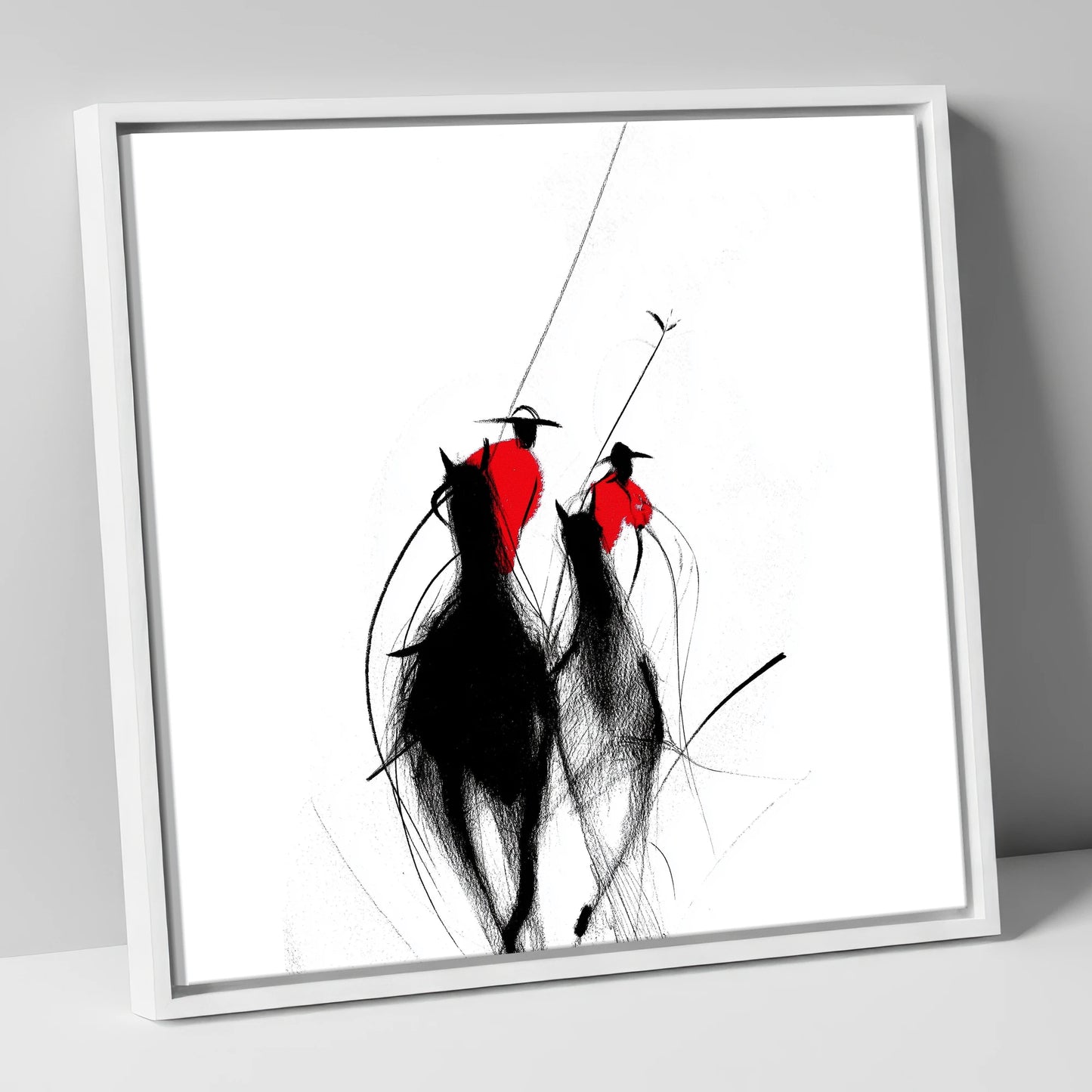 The Crimson Chukka polo horse canvas wall art in white frame