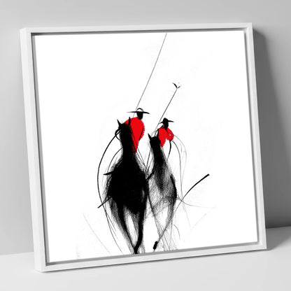 The Crimson Chukka polo horse canvas wall art in white frame