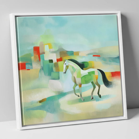 Structured Stride horse landscape canvas wall art in white frame