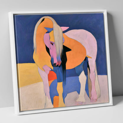 Vibrant Pink And Orange Horse horse breed canvas wall art in white frame