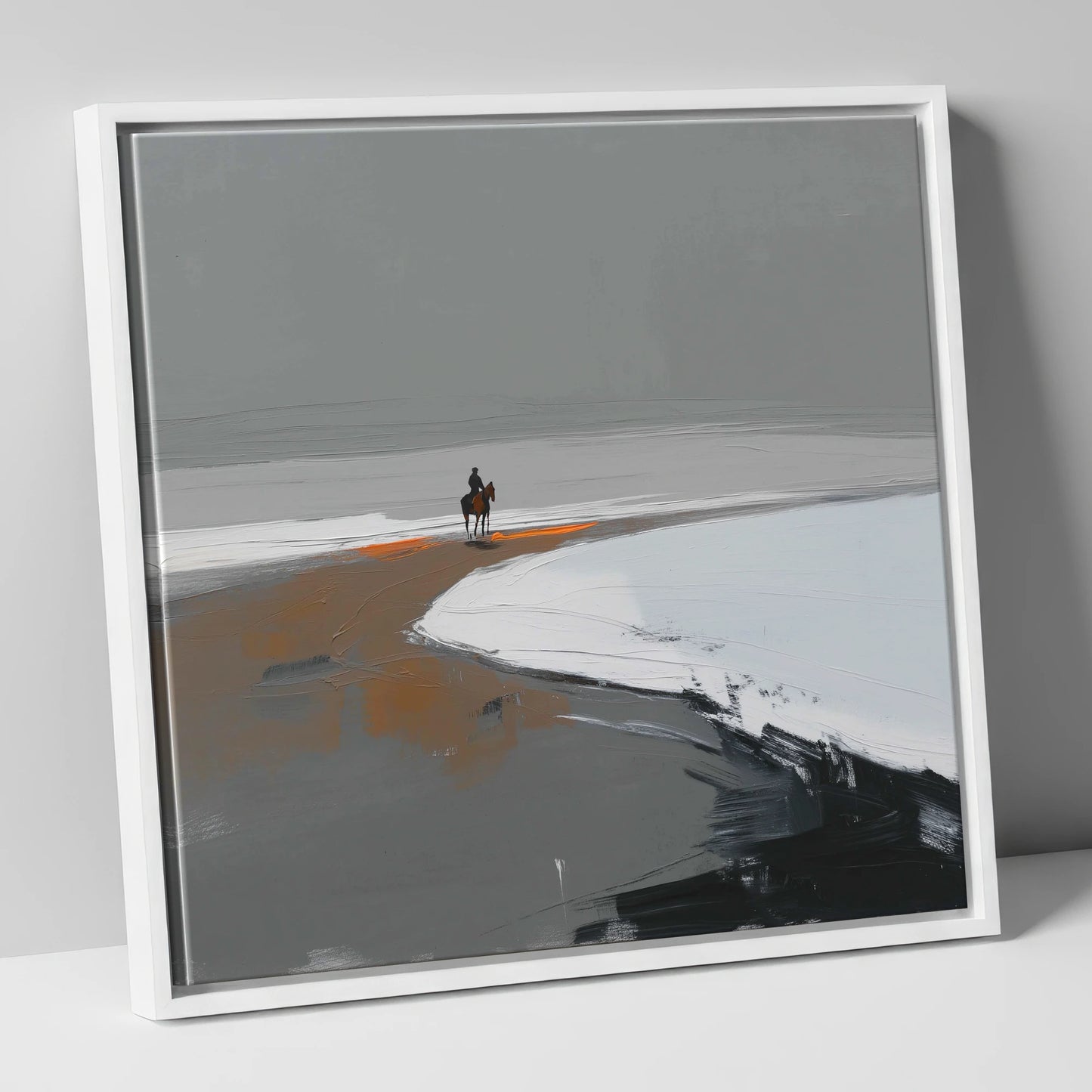 The Solitary Hack horse landscape canvas wall art in white frame