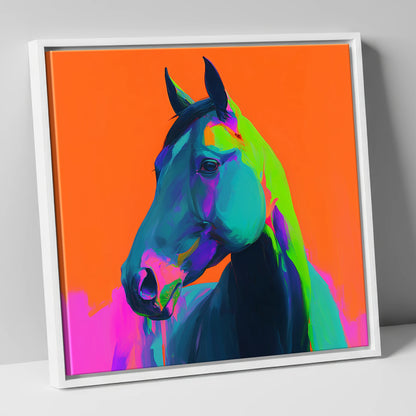 Electric Equine Spirit horse portrait canvas wall art in white frame