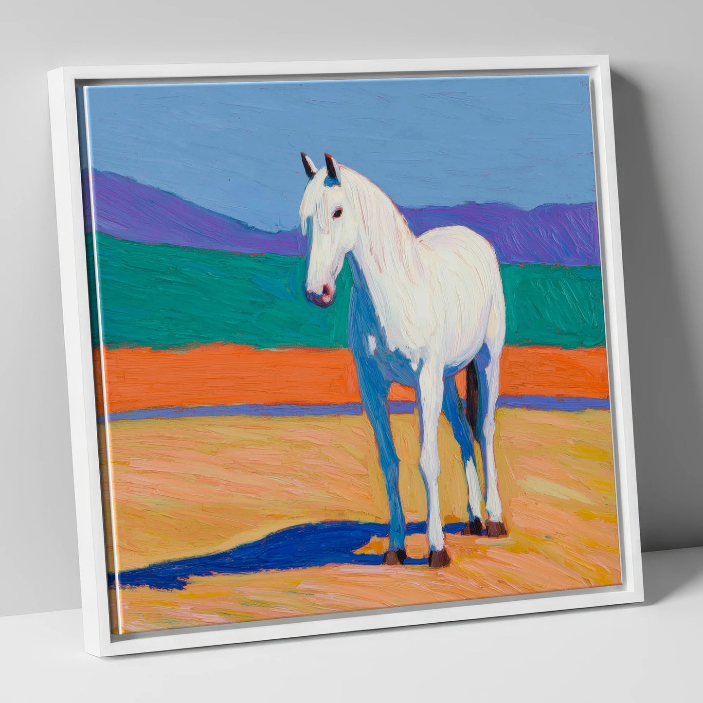 The Vibrant Grey horse breed canvas wall art in white frame
