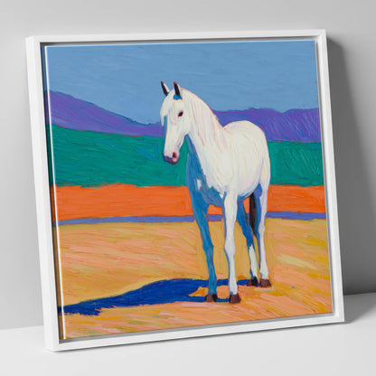 The Vibrant Grey horse breed canvas wall art in white frame