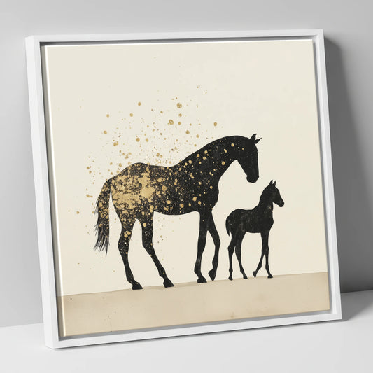 Gilded Bonds mare & foal canvas wall art in white frame