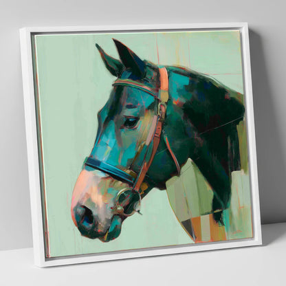 The Midnight Bridle horse portrait canvas wall art in white frame
