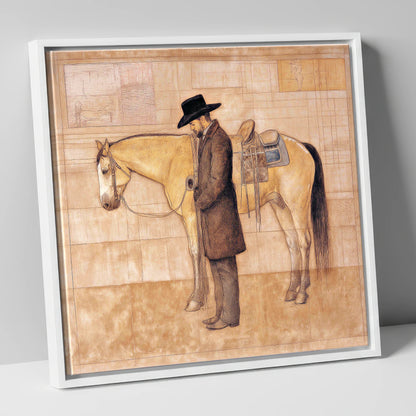 The Quiet Bond western horse canvas wall art in white frame