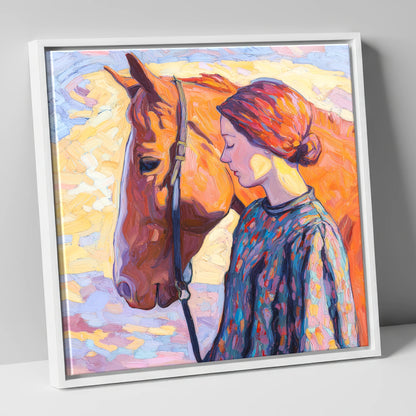 Radiant Connection horse & rider canvas wall art in white frame